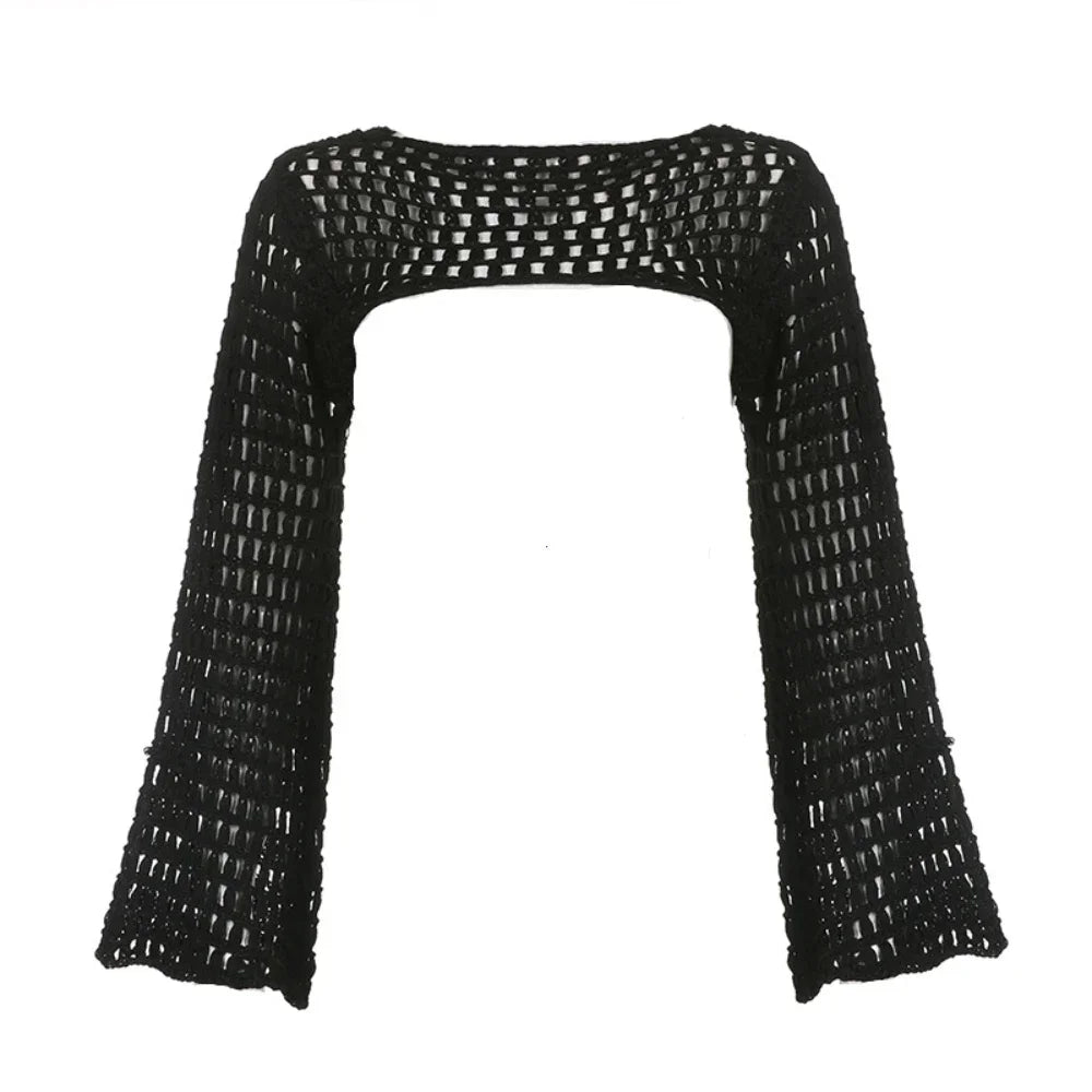 Crochet Fishnet Flare Sleeve Cover Up