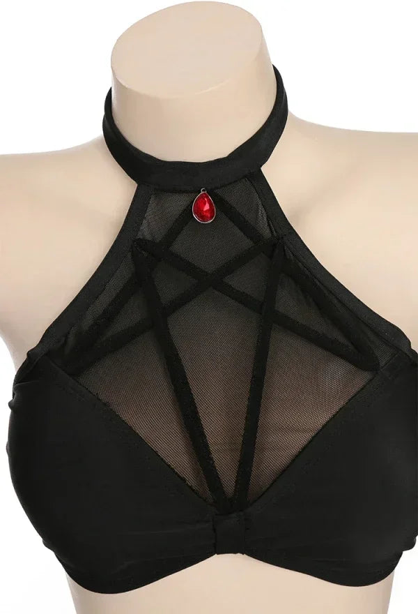 Pentagram Mesh Top and Bottom Two Piece Swimsuit