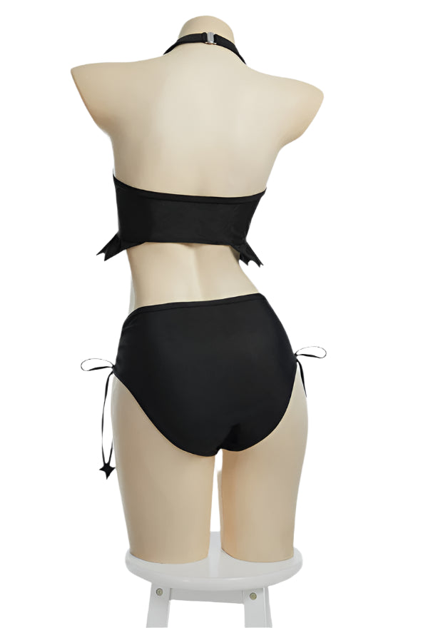 Nocturnal Waves Gothic Black Bat Two Piece Bikini Swimsuit with Detachable Cover