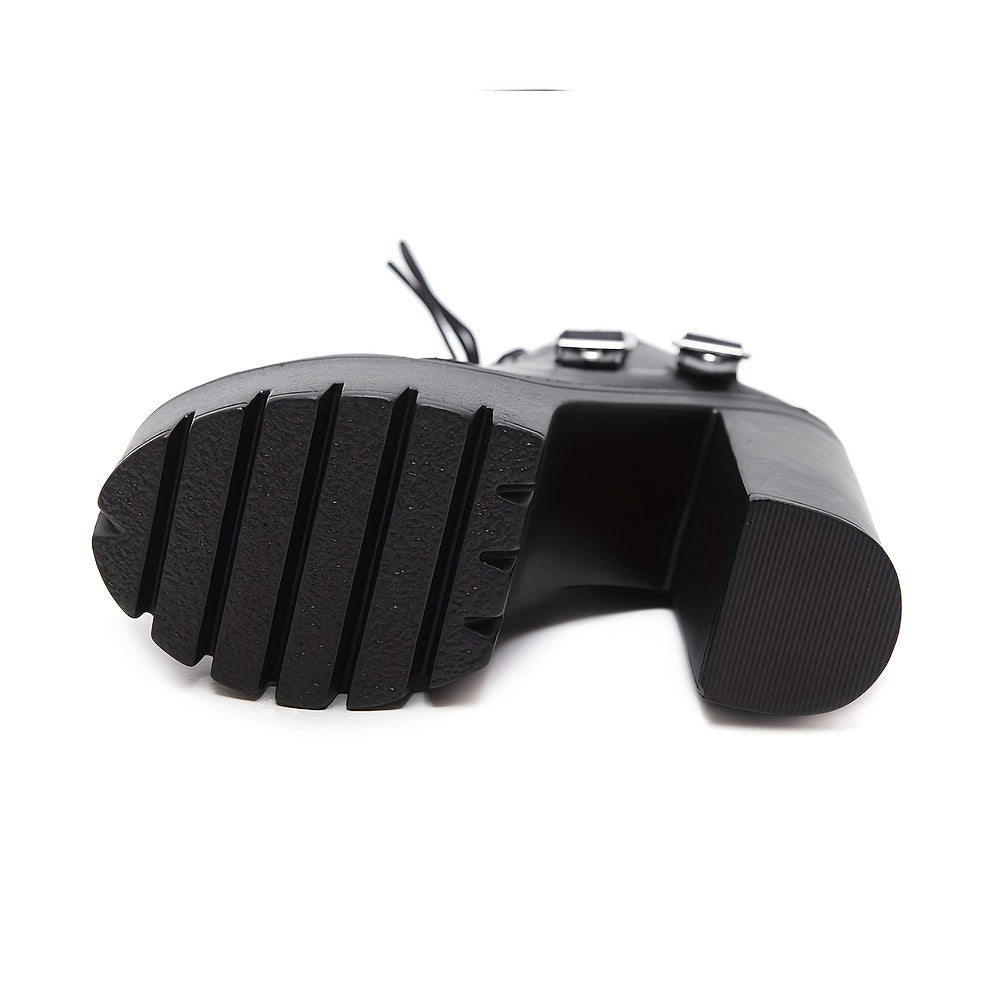 Block Heeled Short Buckle Boots