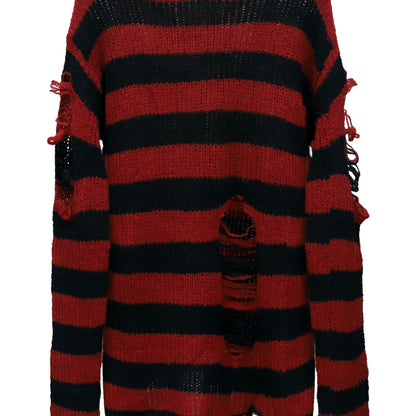 Gothic Striped Ripped Knitted Sweater