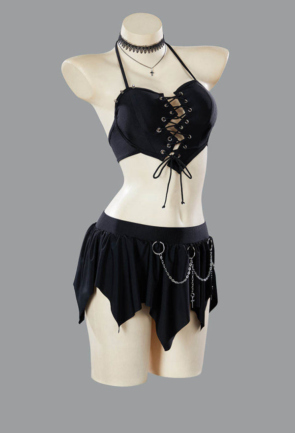 Gothic Broken Heart Two Piece Shaped Swimsuit with Choker