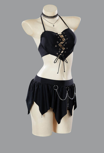 Gothic Broken Heart Two Piece Shaped Swimsuit with Choker